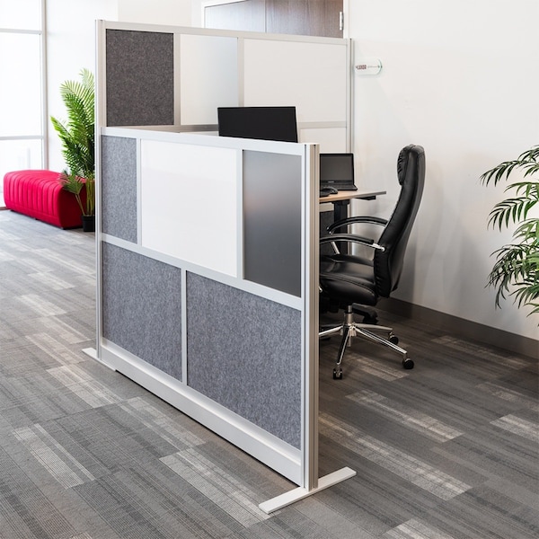 Workflow Modular Wall Room Divider System - Silver Frame - 70" x 48" Starter Wall with Whiteboard